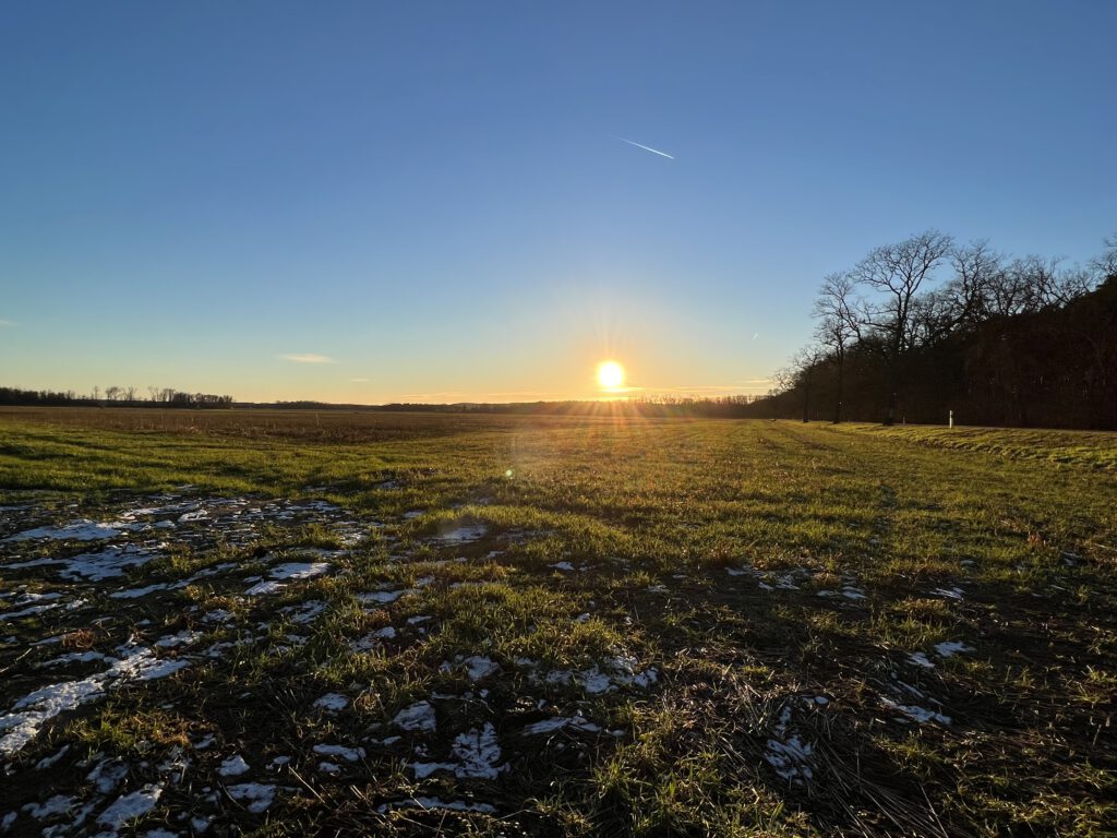 Sonnenuntergang über einem Feld im Havelland